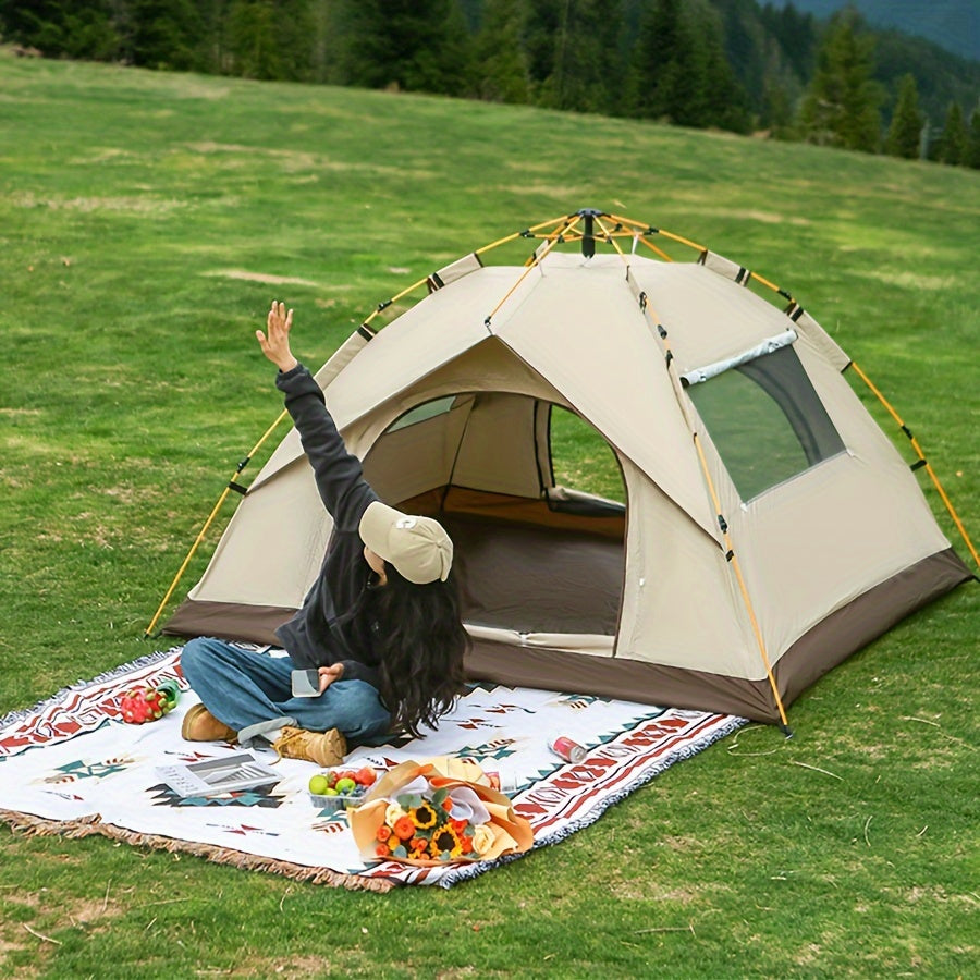 1pc 3-4 Person Camping Tent - Waterproof, 2 Windows & 2 Doors