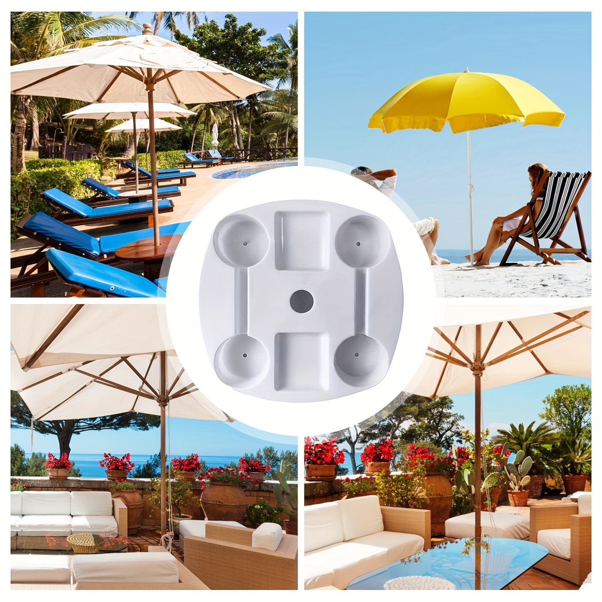 Classic Style White Plastic Umbrella Tray Table