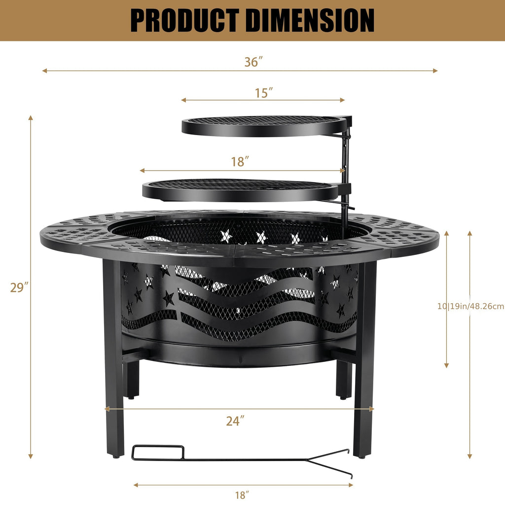 36" Outdoor Fire Pit with 2 Grills