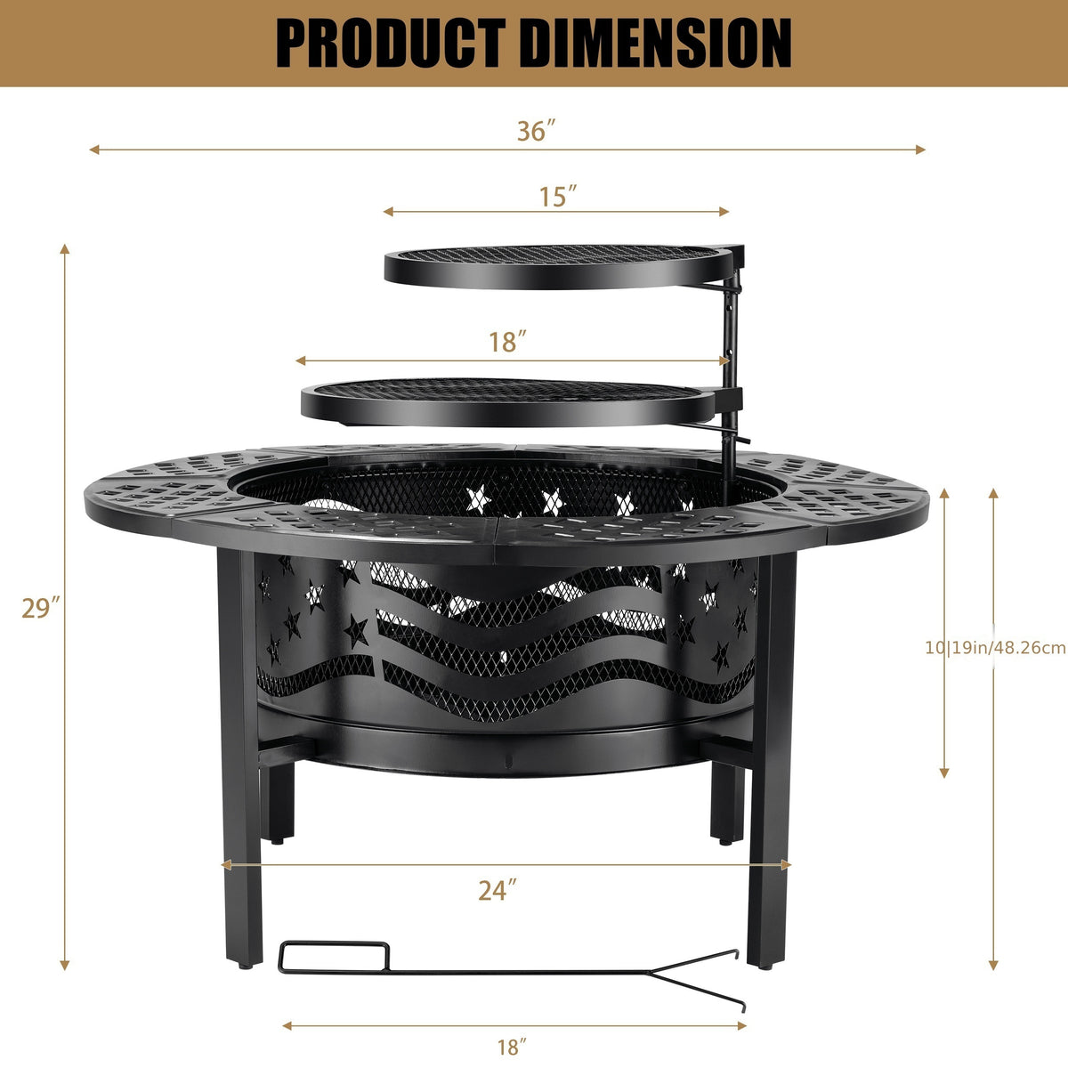 36" Outdoor Fire Pit with 2 Grills