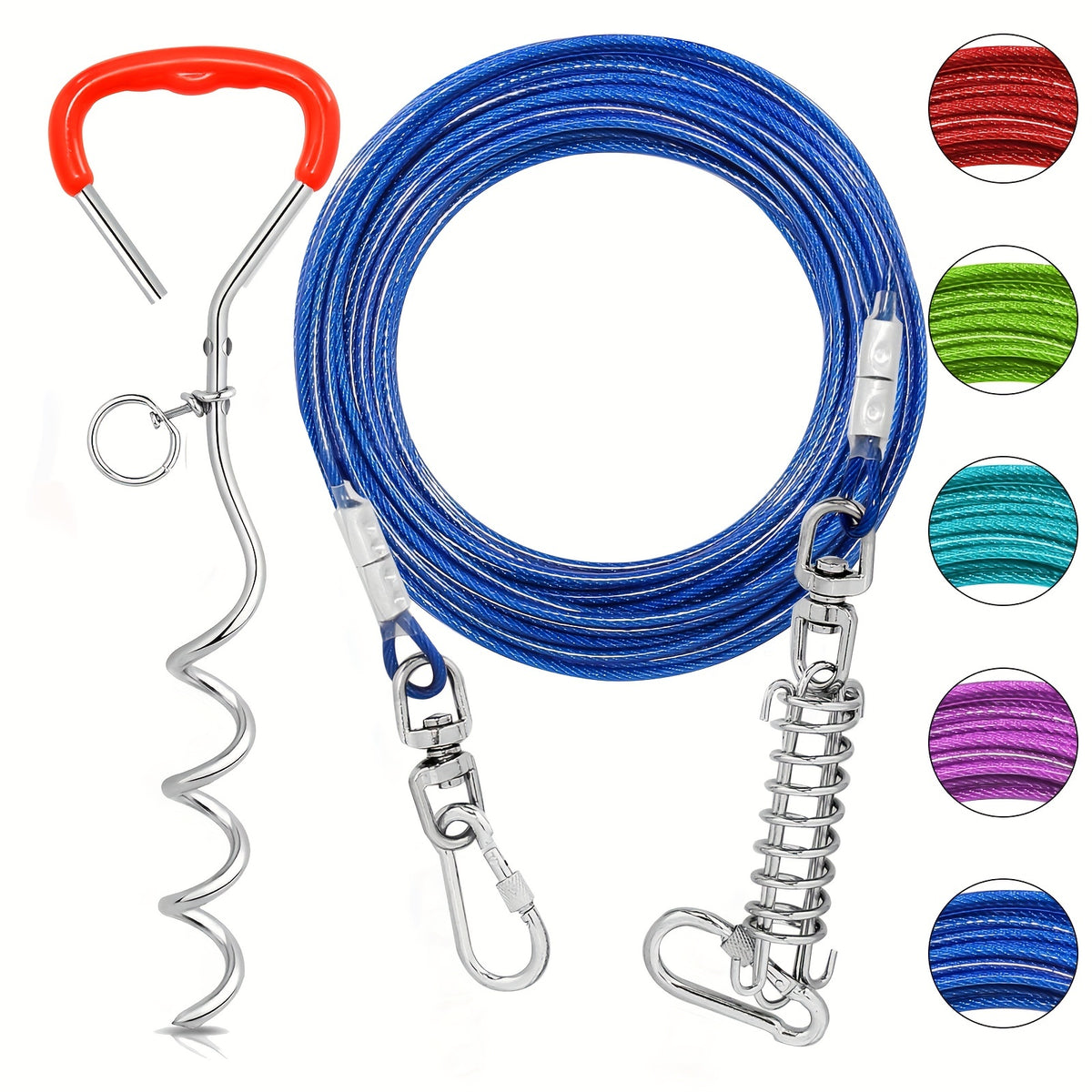 Heavy-Duty Dog Tie Out Cable with Spiral Stake - 10ft to 50ft