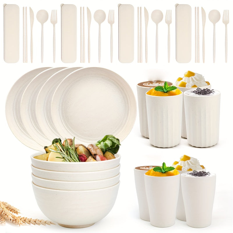 32PCS Durable Wheat Straw Cutlery Set -  Dishwasher & Microwave Safe