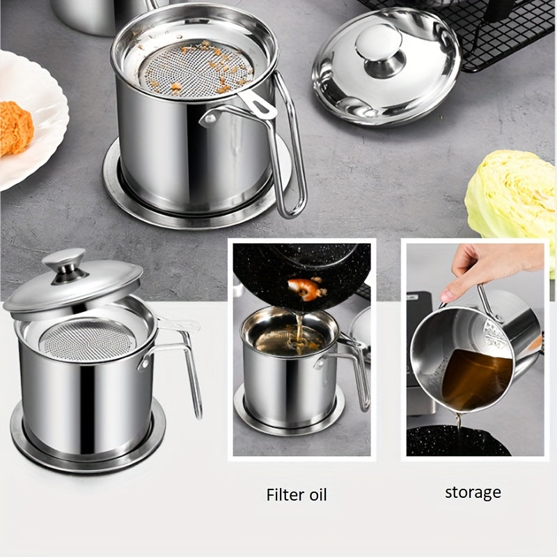 Stainless Steel Oil Jug And Oil Filter And Base, Kitchen Filter Oil Slag