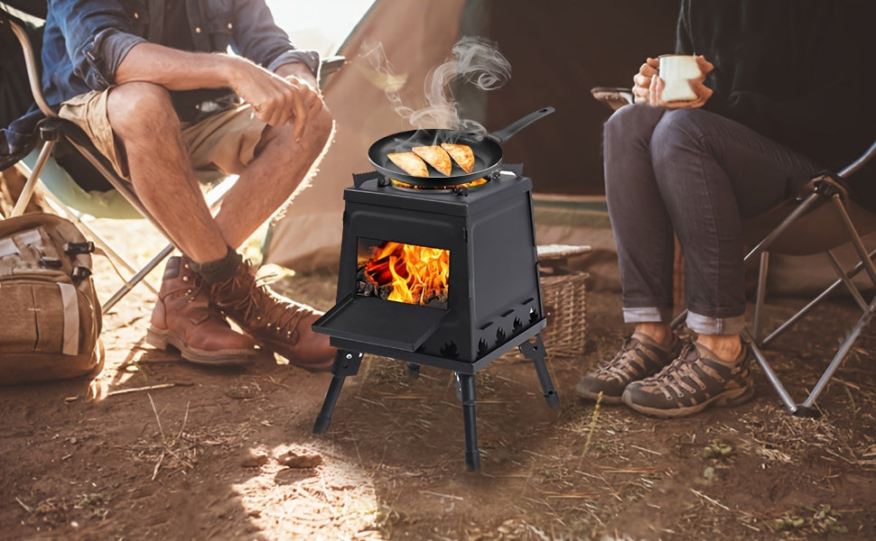 Portable Cast Iron Camping Wood Stove, Black Woodstove