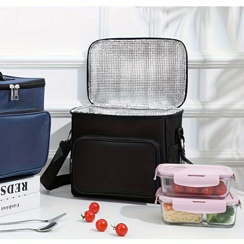 Large Capacity Insulated Color Block Lunch Bag - Foldable