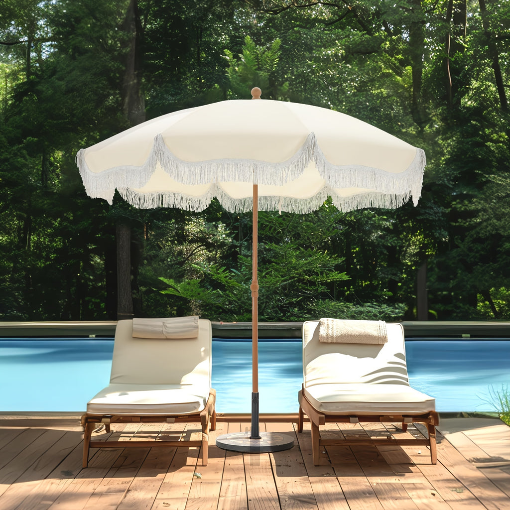 7ft UV 50+ Fringe Beach Umbrella - White Carry Bag Included