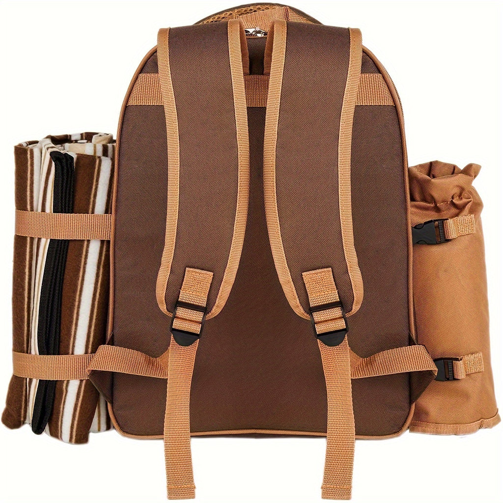 4-Person Picnic Backpack with Cooler Compartment, Detachable Bottle/Wine Holder