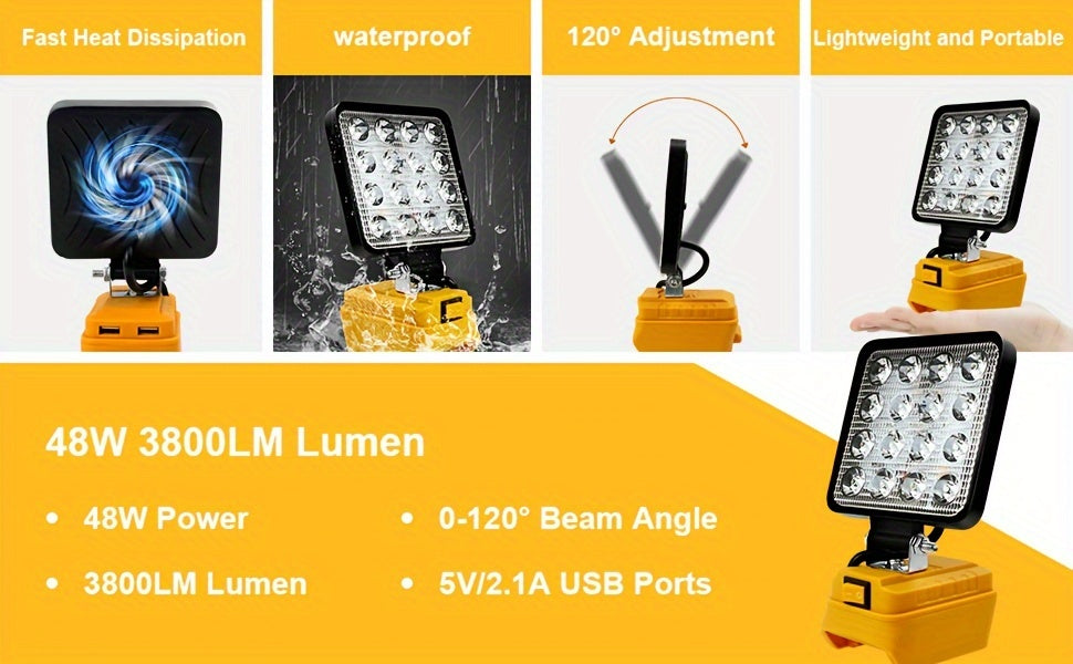 LED Work Light For DeWALT 20V MAX Battery, 90W 5400LM/60W 4500LM/48W 3800LM