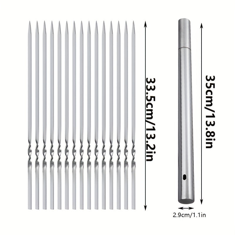 15pcs of Stainless Steel Skewers And 1 Storage Tube for Barbecuing
