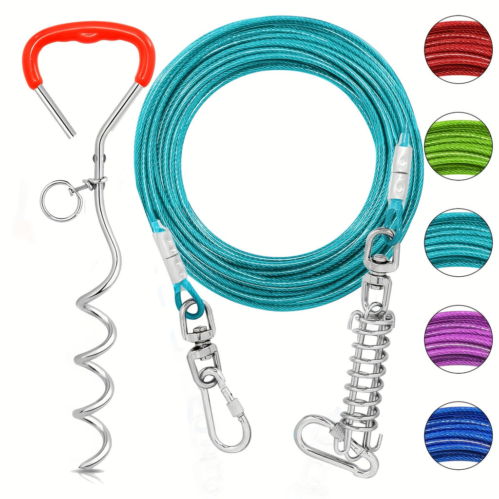 Heavy-Duty Dog Tie Out Cable with Spiral Stake - 10ft to 50ft