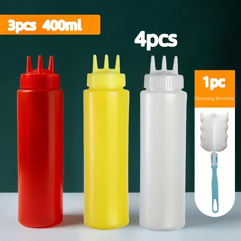 4pcs Squeeze Bottles | 3-Hole Condiment Bottle