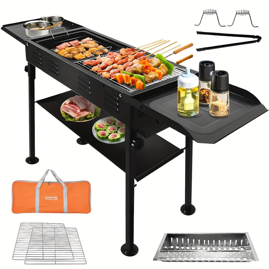 Portable BBQ Grill Master - Foldable Kebab Grill with Storage Rack, Carry Bag