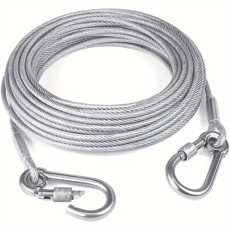 250 lbs Heavy-Duty Reflective Dog Tie-Out Cable - Stainless Steel with Swivel Snap Hooks