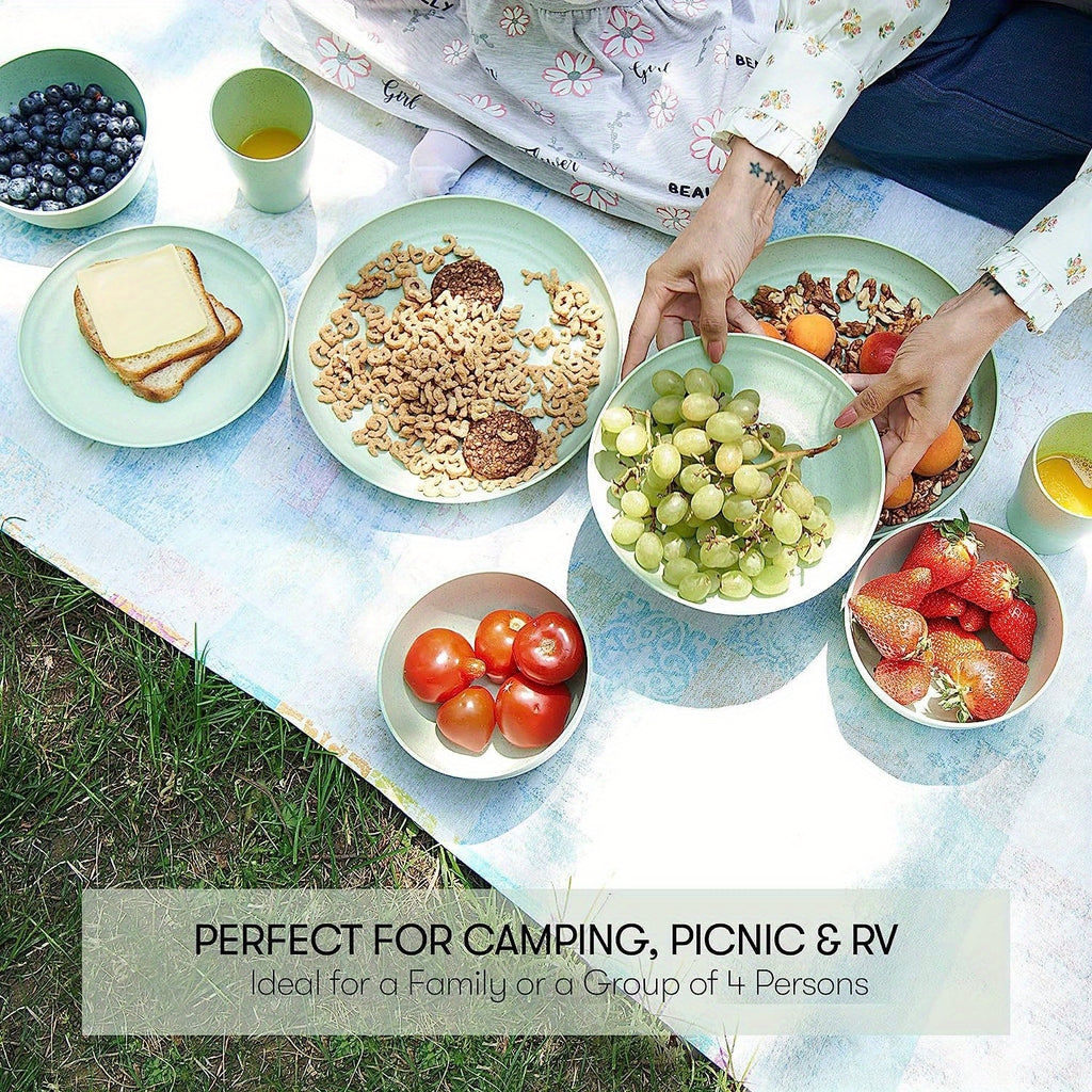 16pcs Unbreakable Wheat Straw Dinnerware Sets, Lightweight Plates Cups And Bowls Sets