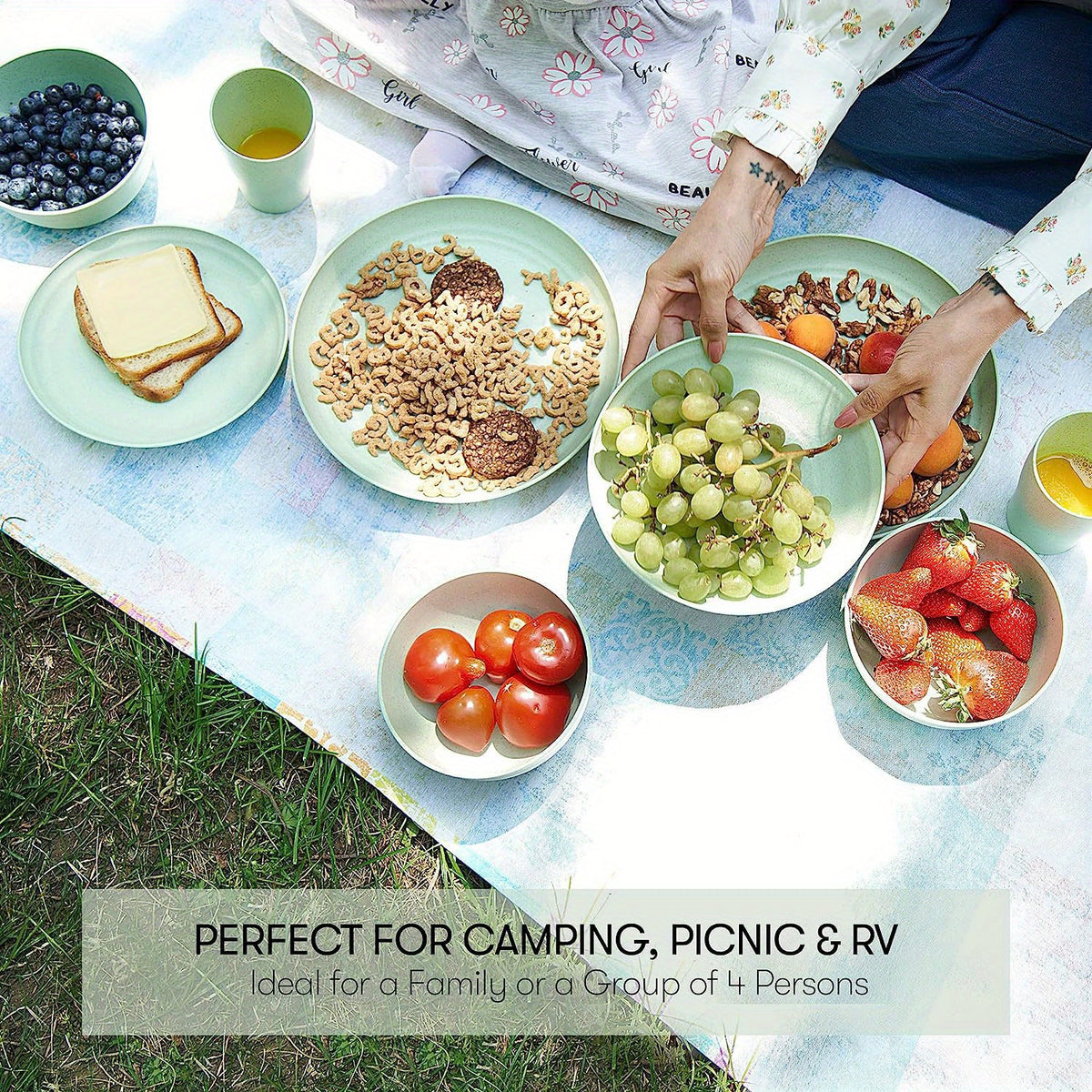 16pcs Unbreakable Wheat Straw Dinnerware Sets, Lightweight Plates Cups And Bowls Sets