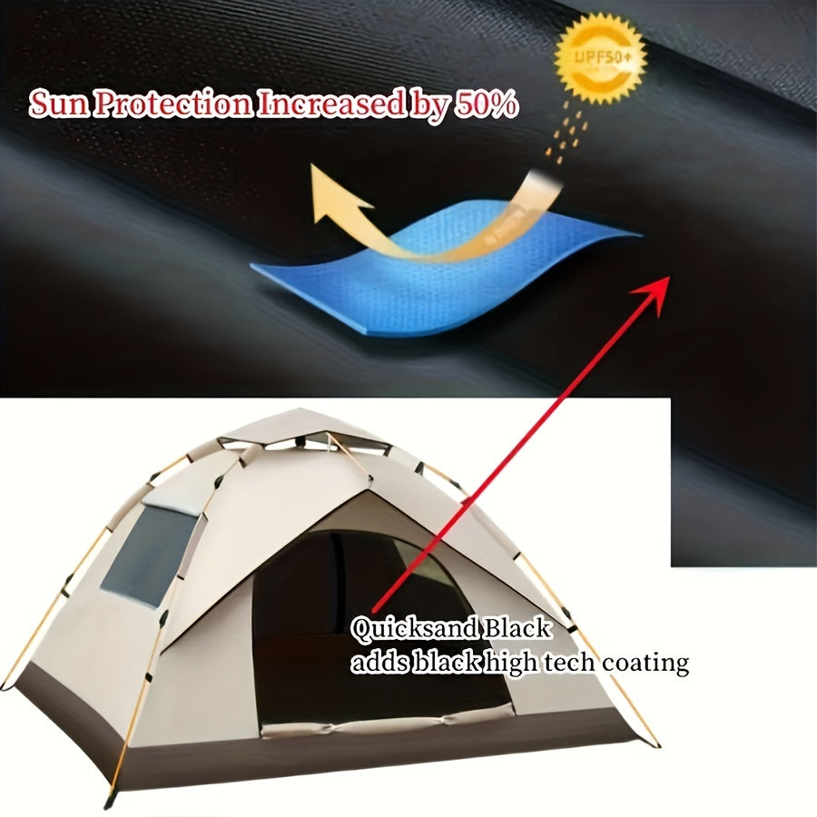 1pc 3-4 Person Camping Tent - Waterproof, 2 Windows & 2 Doors
