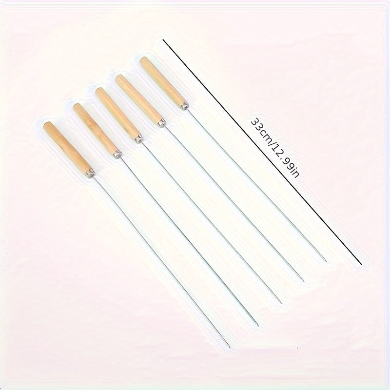50pcs, Stainless Steel Skewers With Wooden Handle