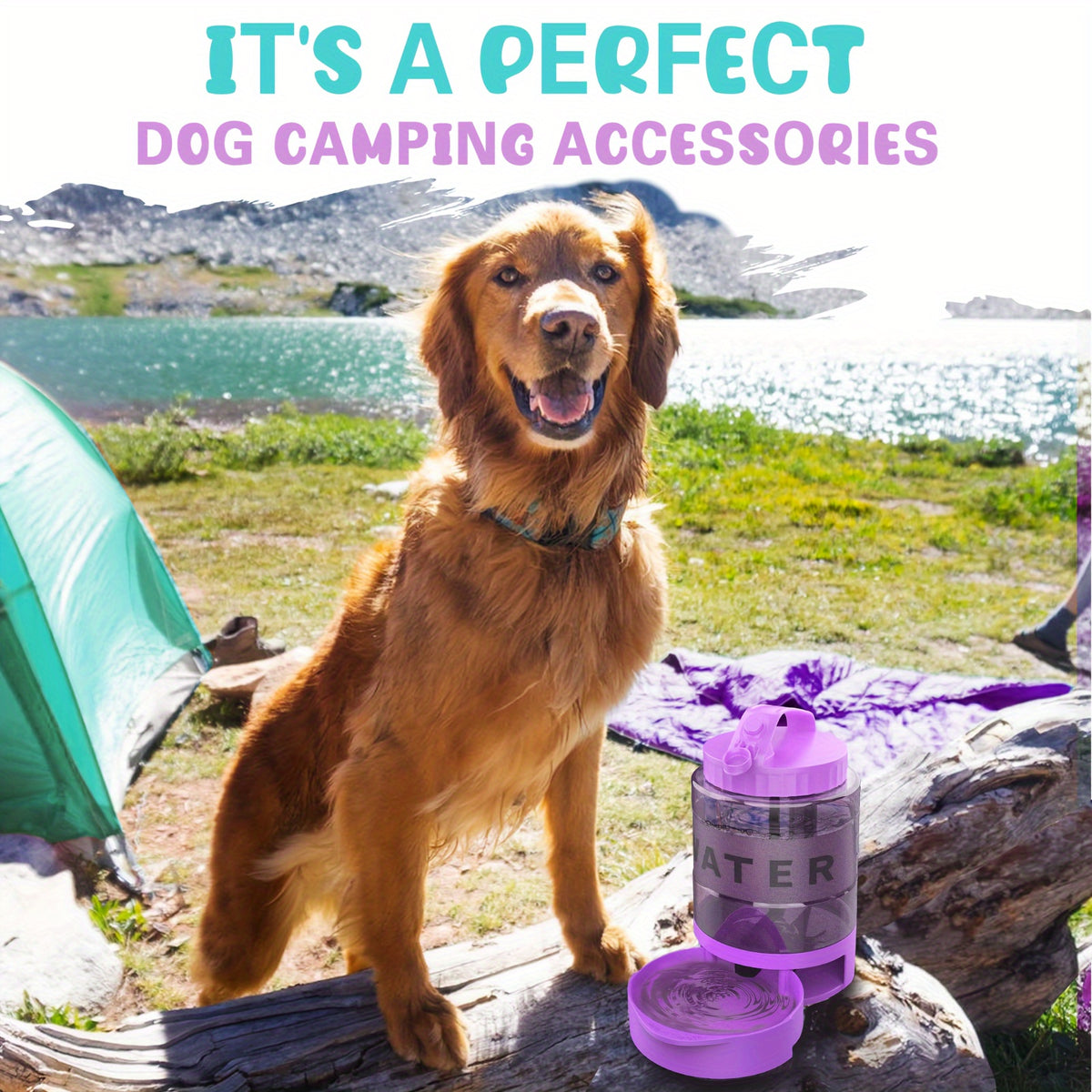 74oz Purple Dog Water Bottle with Pull-Out Bowl