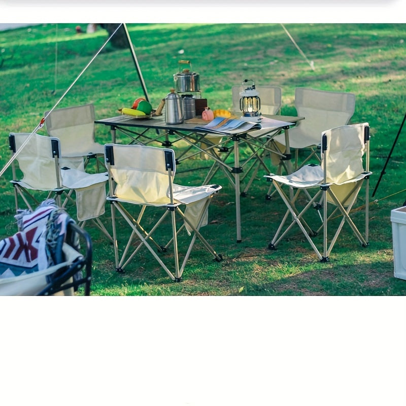 Khaki Camping Table Set 7 Pieces Dining Table Set With 6 Chairs