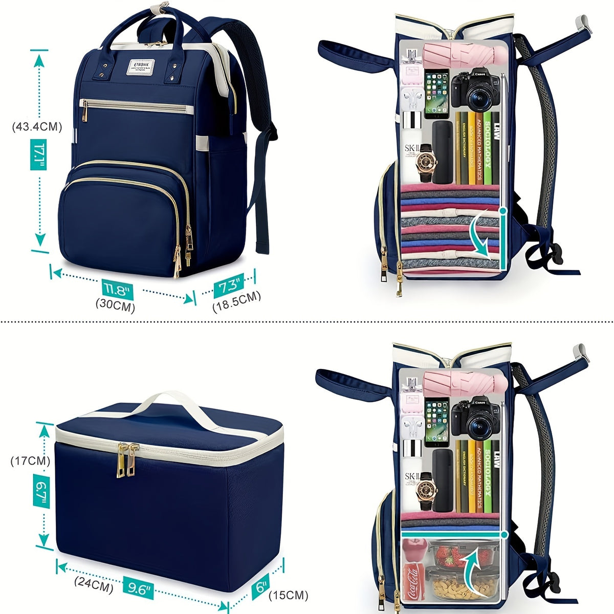 Lunch Backpack, Stylish Nurse, Teacher Work Bag With Insulated Cooler Lunch Box