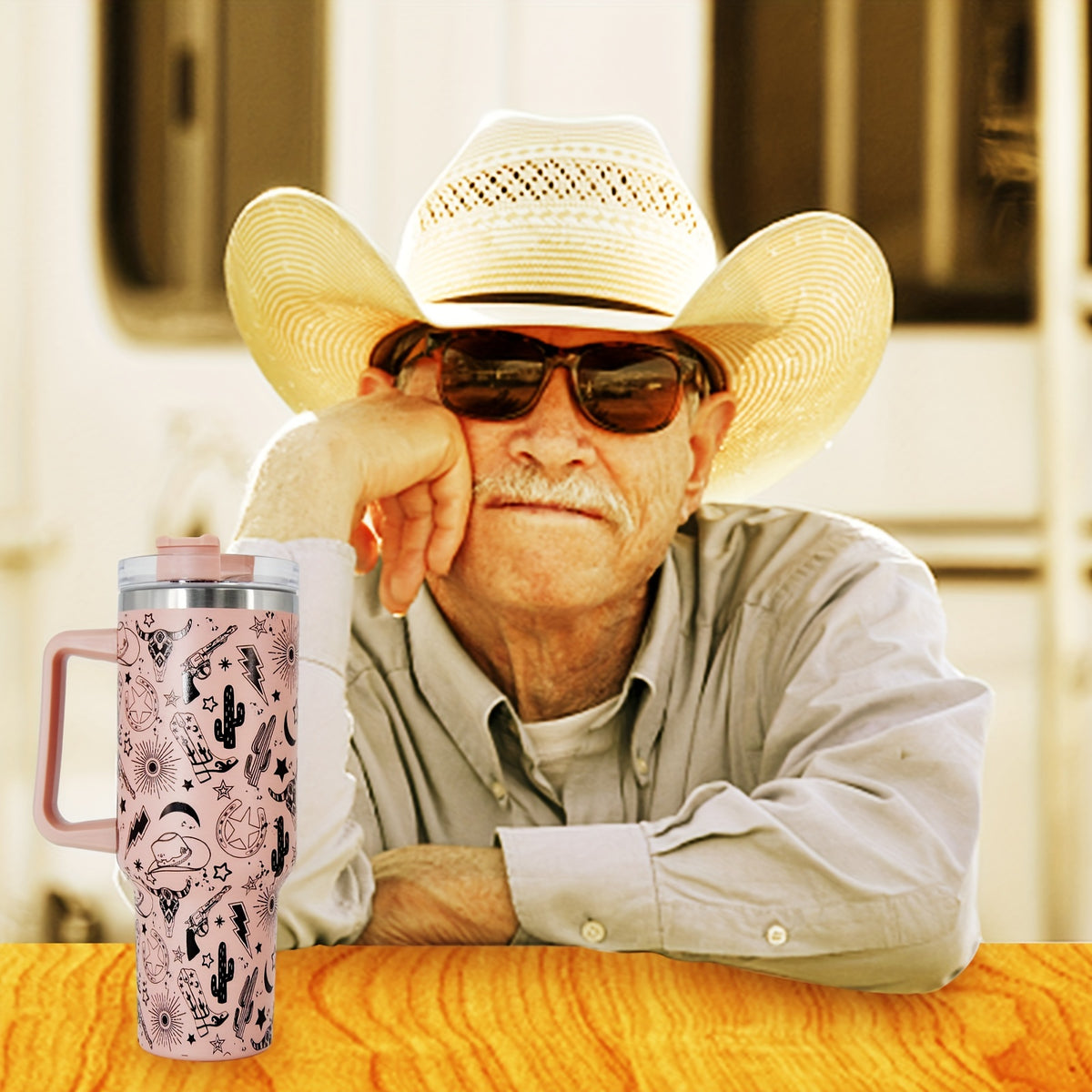 40oz Creative Straw Tumbler  Stainless Steel Handle