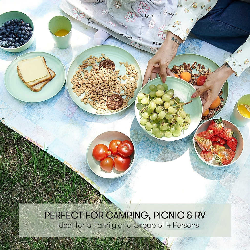 16pcs Unbreakable Wheat Straw Dinnerware Sets, Lightweight Plates Cups And Bowls Sets
