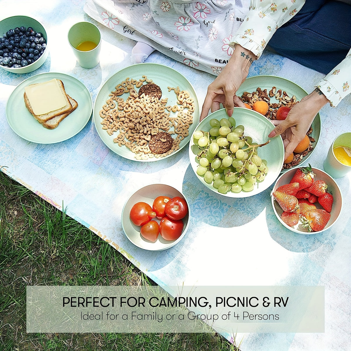 16pcs Unbreakable Wheat Straw Dinnerware Sets, Lightweight Plates Cups And Bowls Sets