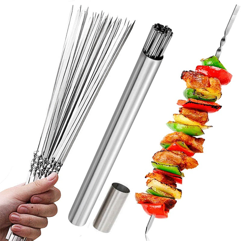 15pcs of Stainless Steel Skewers And 1 Storage Tube for Barbecuing