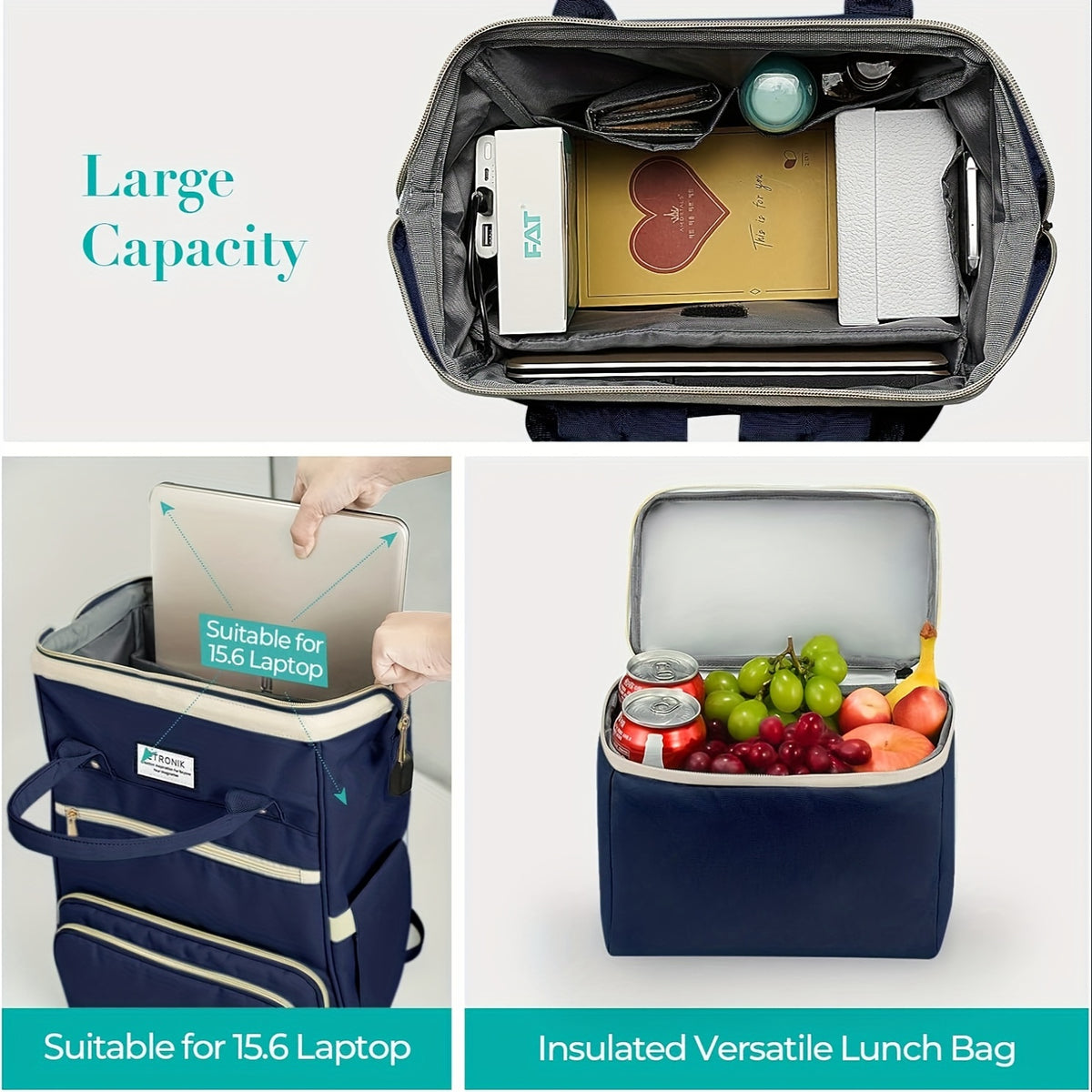 Lunch Backpack, Stylish Nurse, Teacher Work Bag With Insulated Cooler Lunch Box