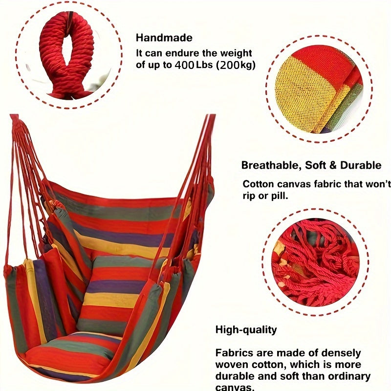 Deluxe Outdoor Hammock Chair - Soft Canvas Leisure Swing with Plush Pillow and Cushion