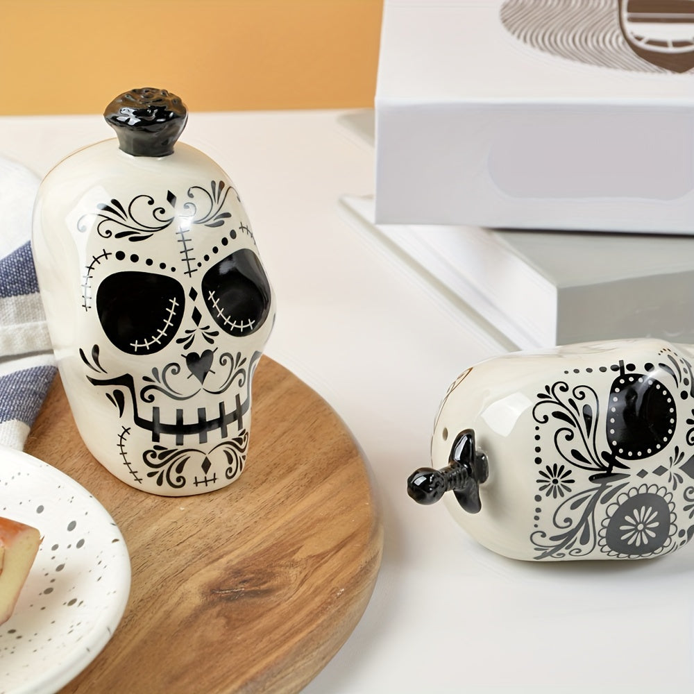 Ceramic Sugar Skull Salt and Pepper Shakers Set, 2PCS