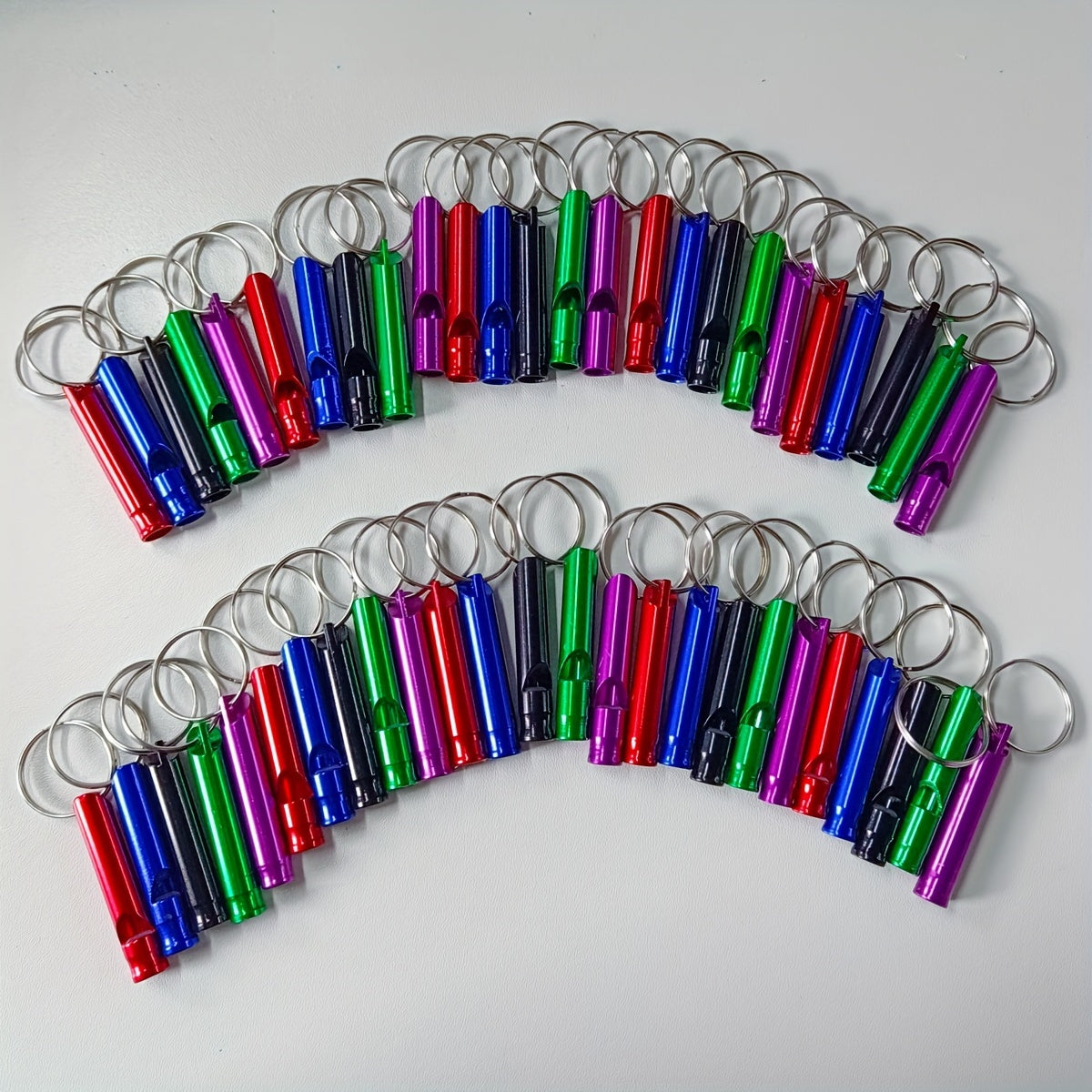 50-Pack Colorful Aluminum Alloy Emergency Whistles with Keychain