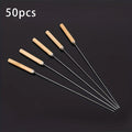 50pcs, Stainless Steel Skewers With Wooden Handle