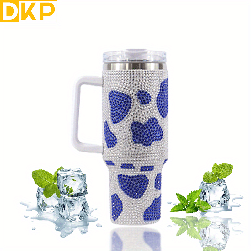 Insulated Cow Print Tumbler with Handle and Straw Lid - 40oz Capacity, 304 Stainless Steel