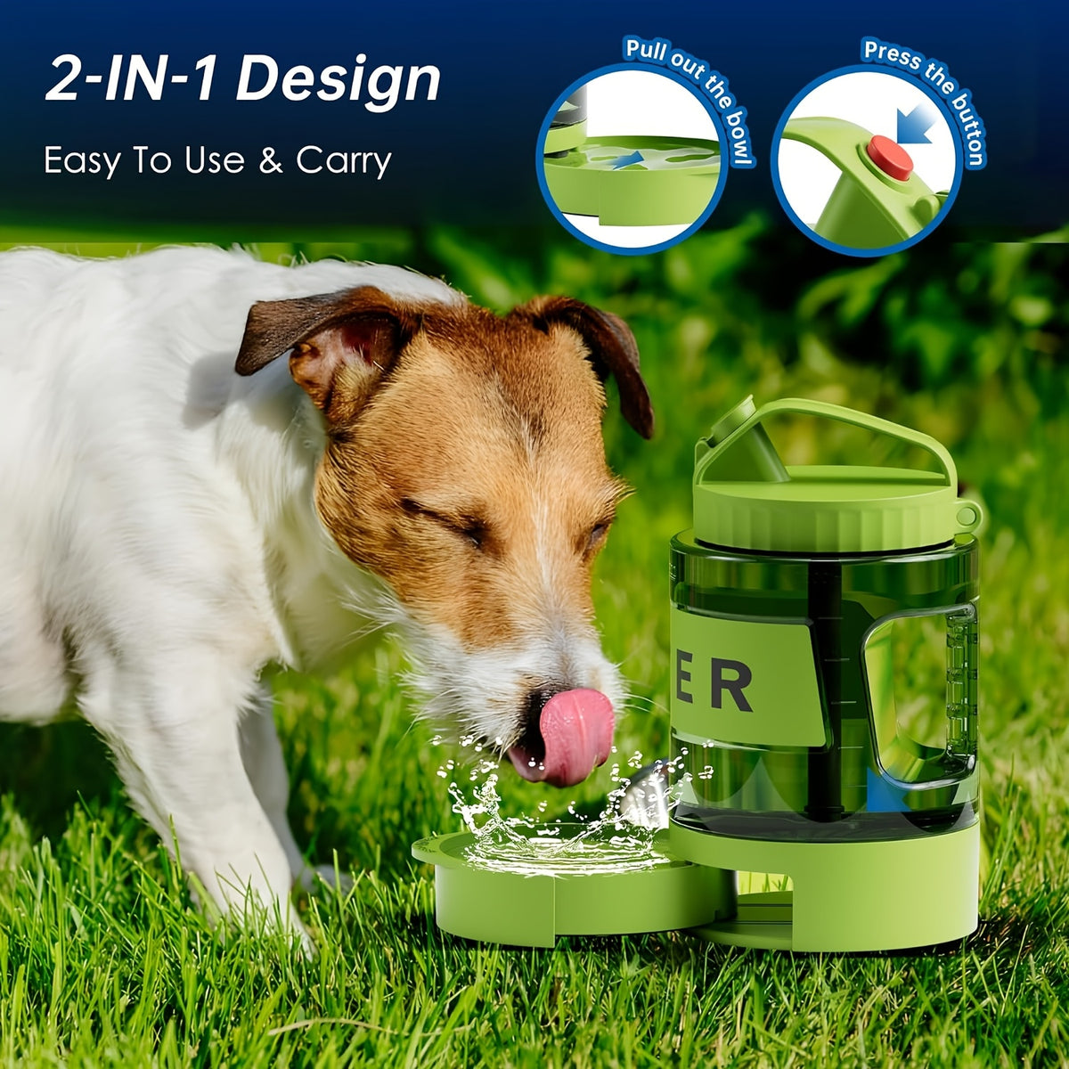 74oz Large Capacity Ocean Blue Dog Water Bottle with Built-In Bowl
