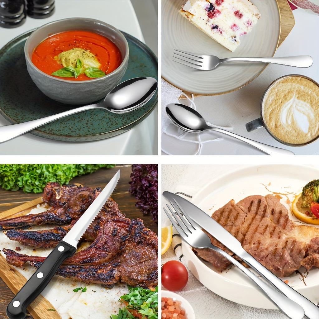 24pcs Silverware Set With Steak Knives