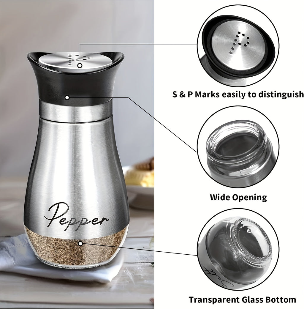Salt And Pepper Shaker Set, 4-Ounce Glass Bottom