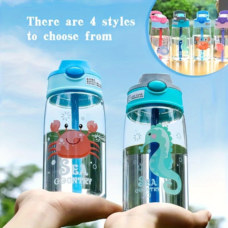 16oz Cute Cartoon Water Bottle With Straw
