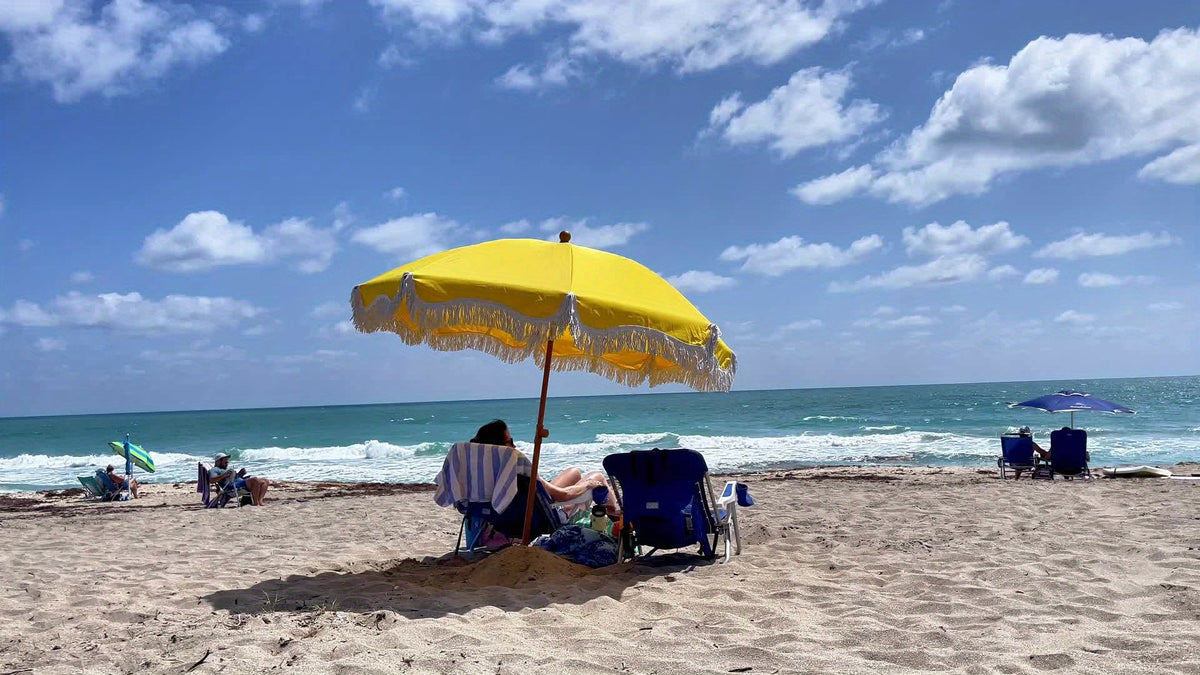 7ft UV 50+ Fringe Beach Umbrella - White Carry Bag Included