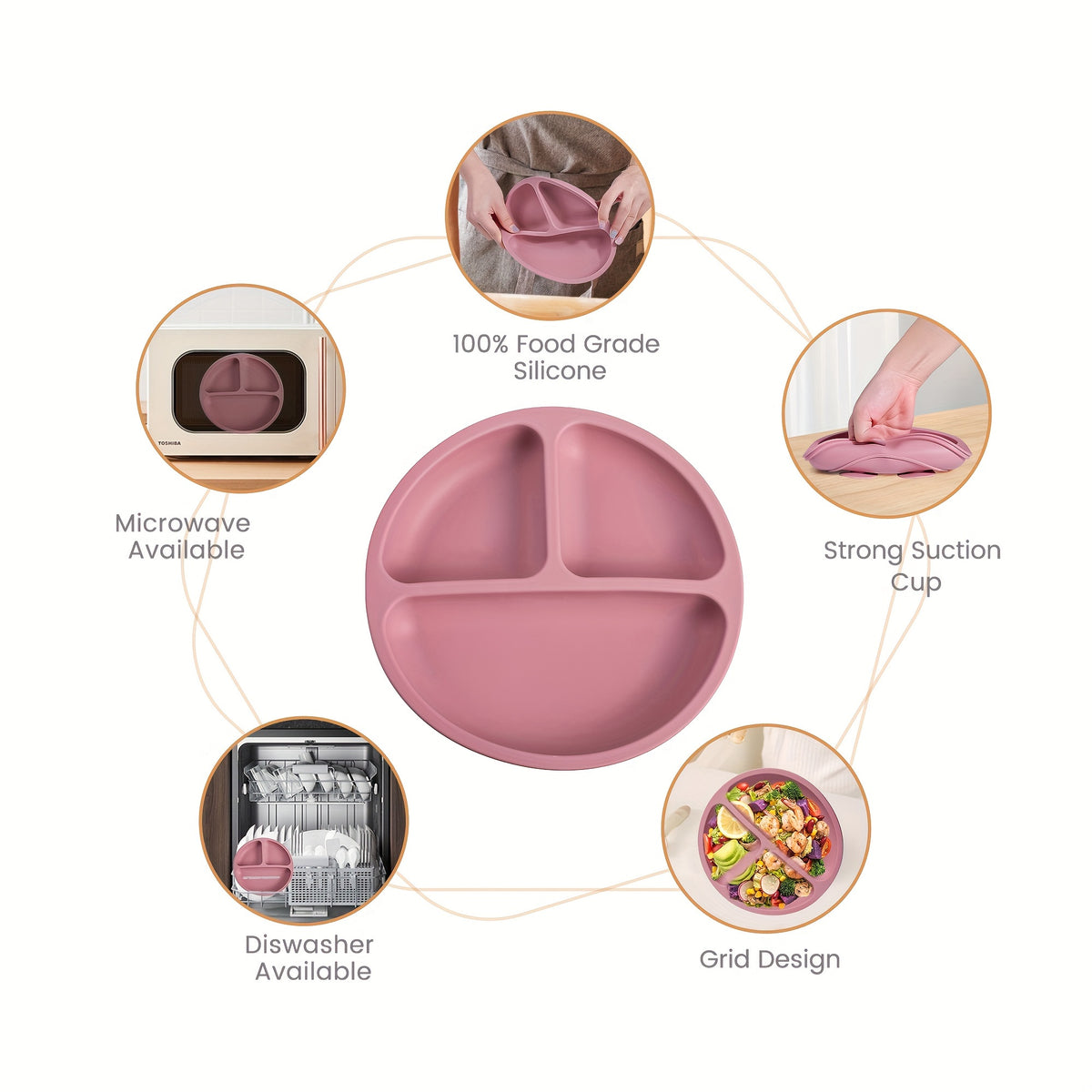 3pcs Baby Feeding Set Made of 100% Silicone, Featuring a Divided Suction Plate