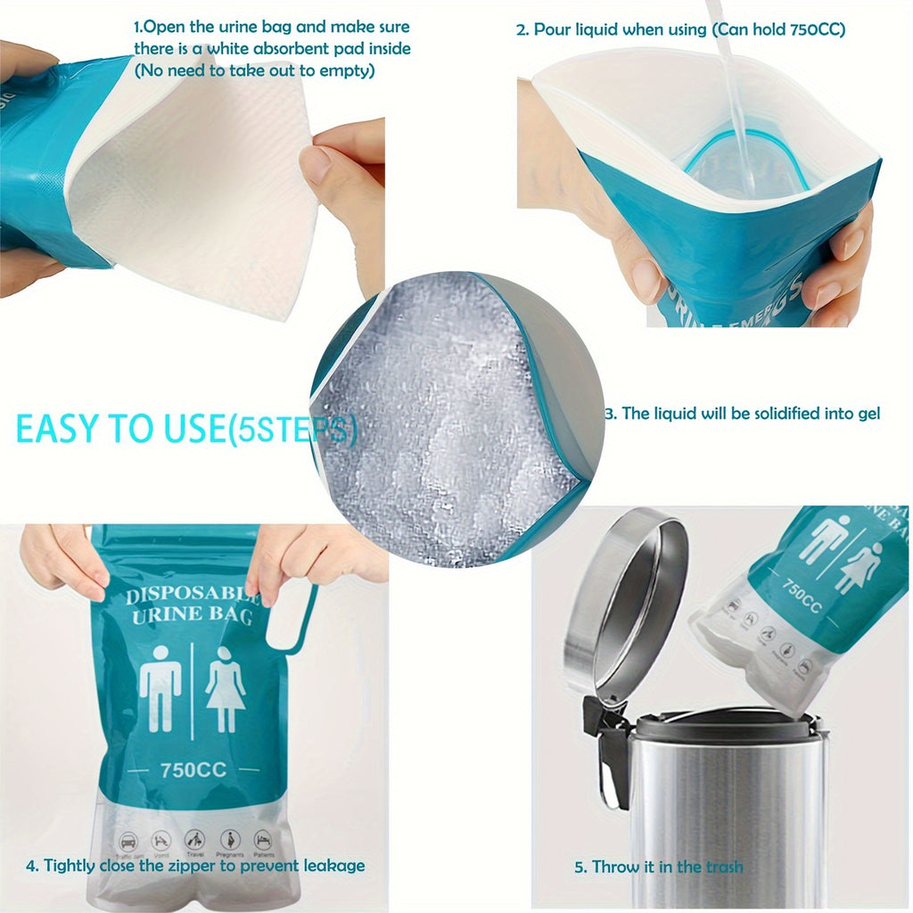 12/24pcs Portable Unisex Emergency Urine Bags - 750ML