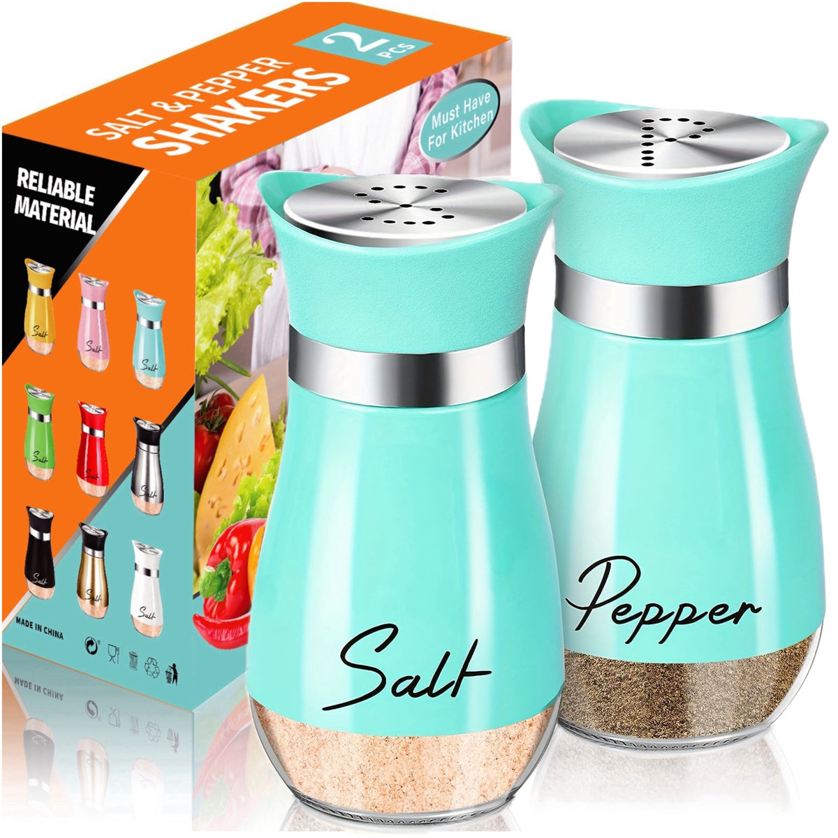Salt And Pepper Shaker Set, 4-Ounce Glass Bottom