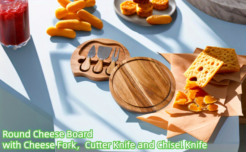 Acacia Wood Cheese Board Set - Large Charcuterie Board with Slide-Out Drawer