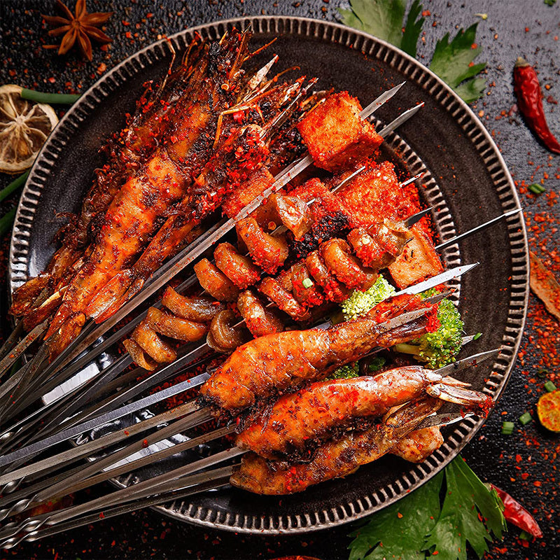 15pcs of Stainless Steel Skewers And 1 Storage Tube for Barbecuing
