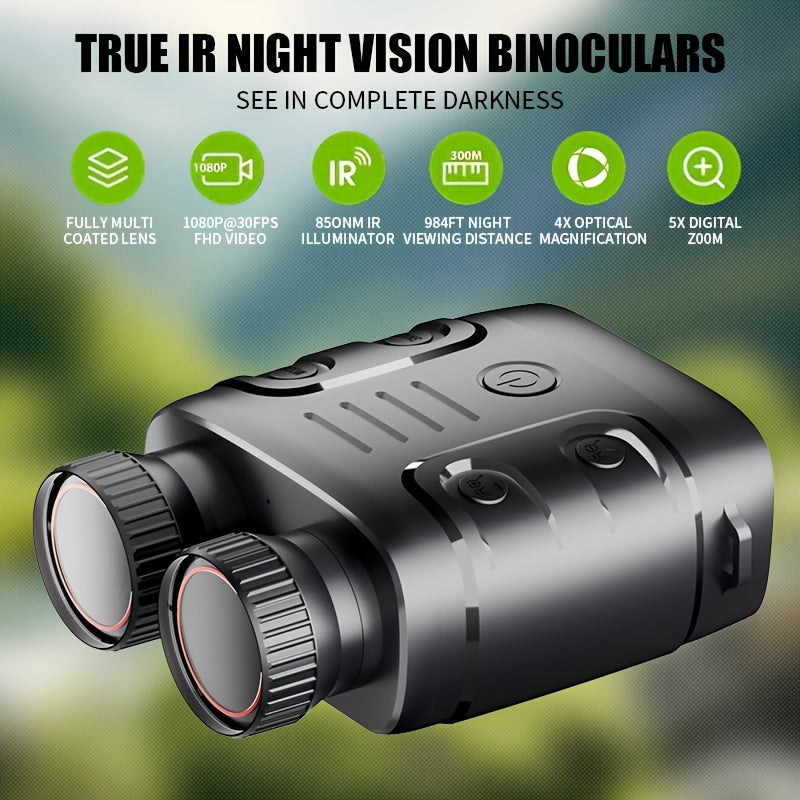 1080p Infrared Night Vision Goggles with 10x Zoom, 7-Adjustments