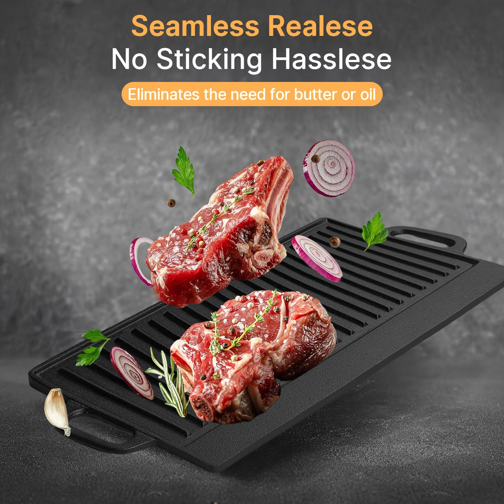Heavy Duty Reversible Cast Iron Griddle Grill Pan - Double-Sided