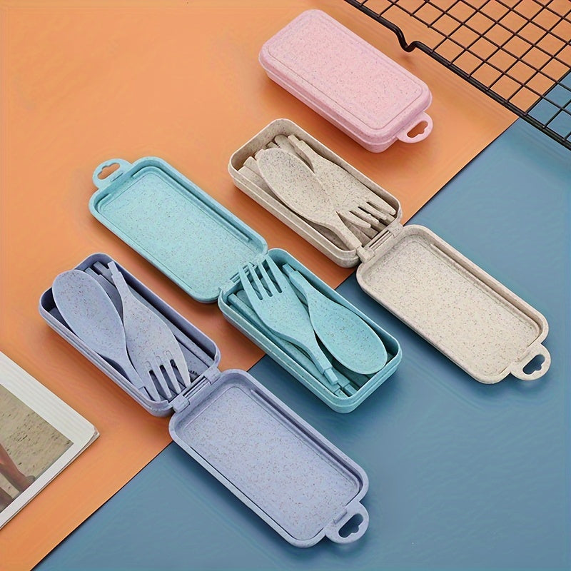4pcs Outdoor Camping And Travel Cutlery Set With Storage Box