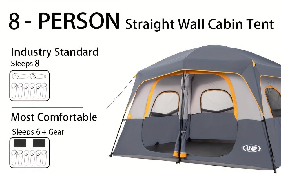Camping Tent 8 Person, Waterproof Windproof Family Tent with Rainfly