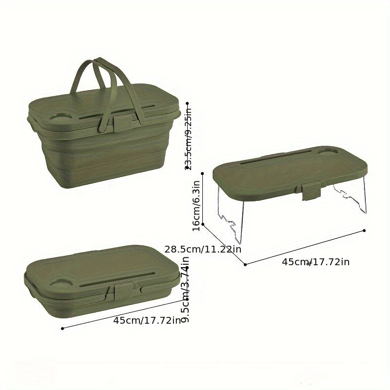 1pc Multifunctional Outdoor Picnic Basket with Lid and Table Board, Foldable, Easy to Carry