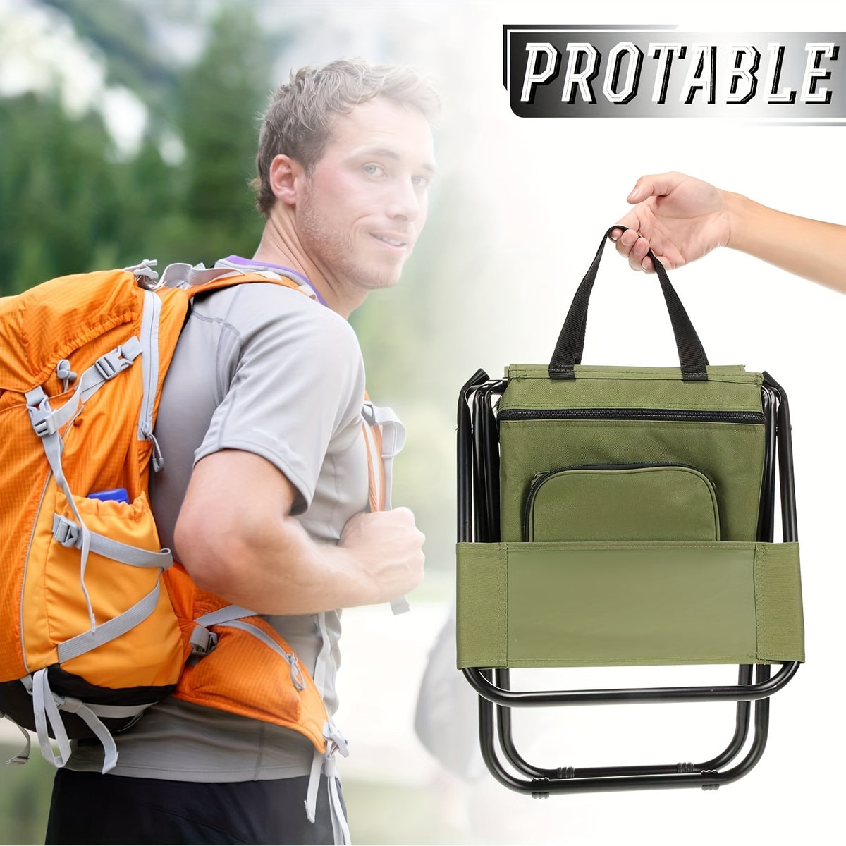 2pcs Small Folding Fishing Chair With Cooler Bag, Supports 220lbs (Green)